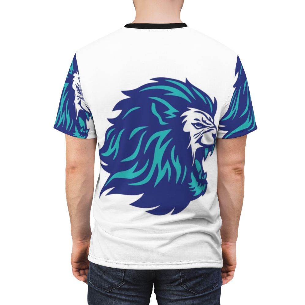 Blue lion graphic on a high-quality t-shirt - men back