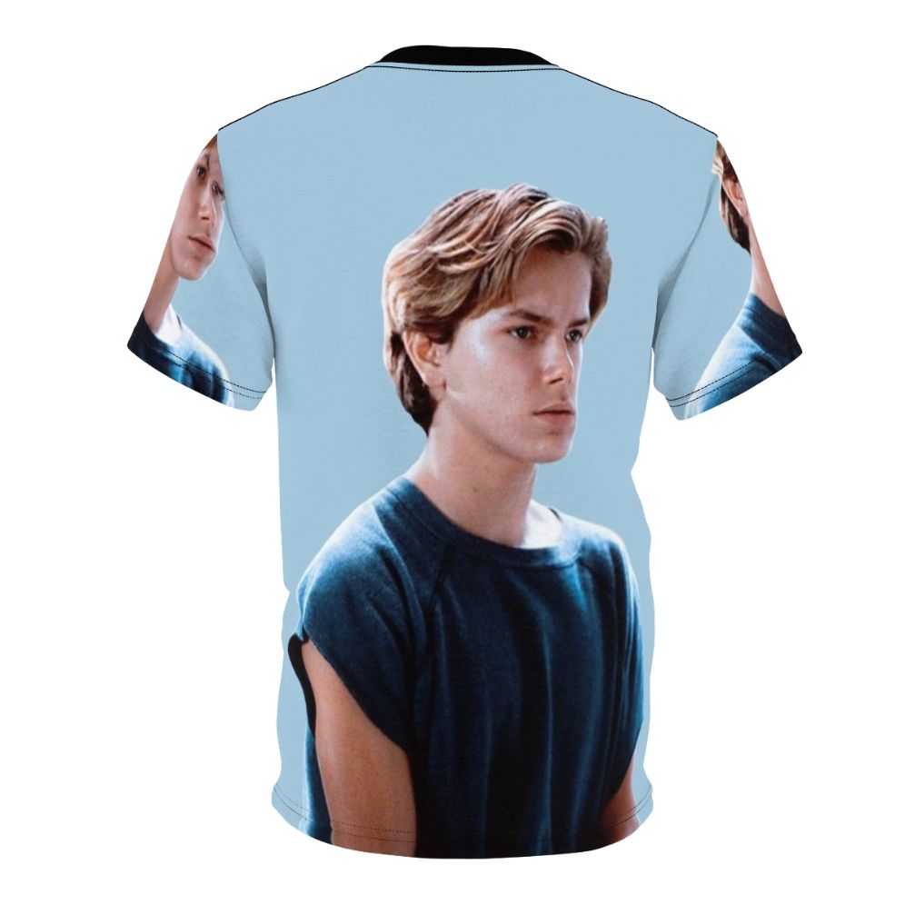 Artistic portrait of River Phoenix, a beloved actor from the 80s and 90s, on a high-quality t-shirt - Back