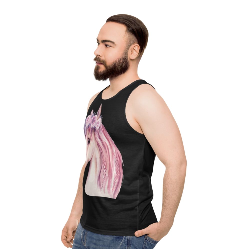 Watercolor pink unicorn unisex tank top - men side