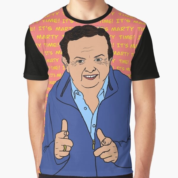 Marty Morrissey Party Graphic T-Shirt - Celebrate the iconic Irish sports presenter with this colorful and humorous design