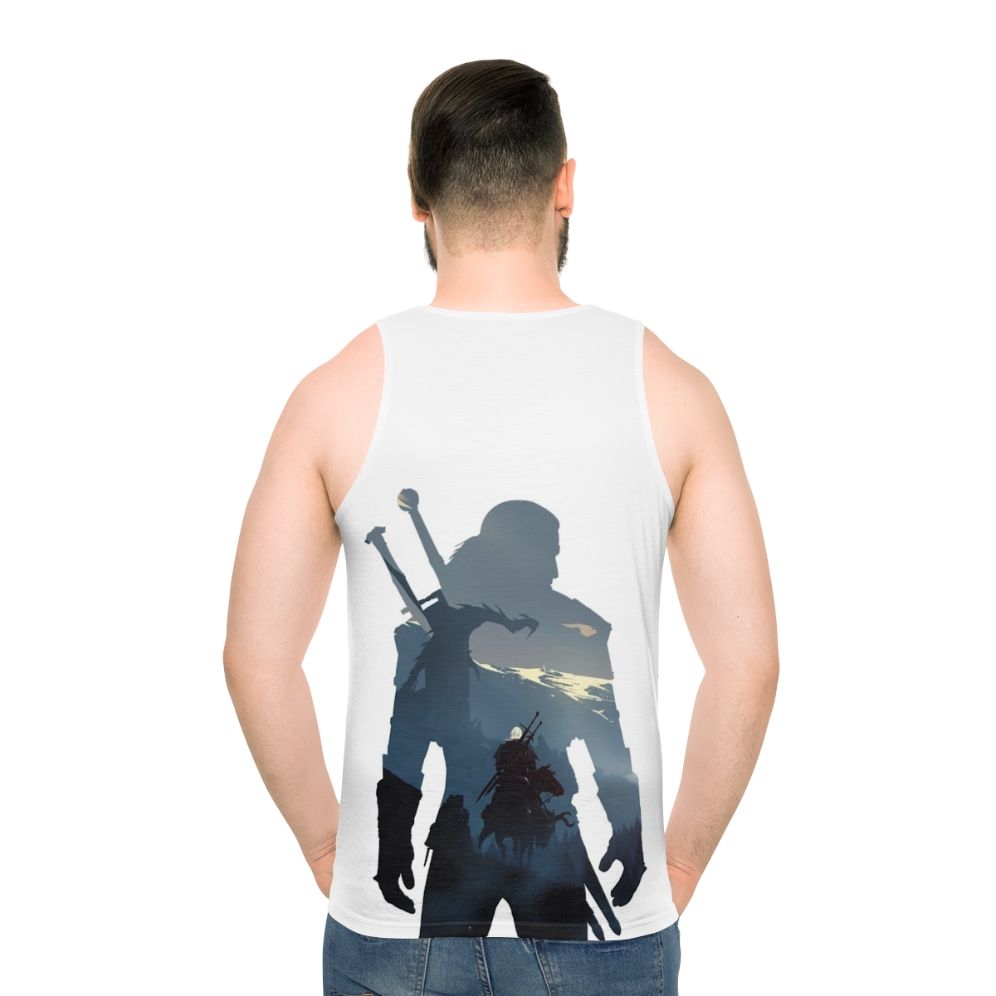 Unisex fantasy tank top with "The Wild Hunt" design - men back