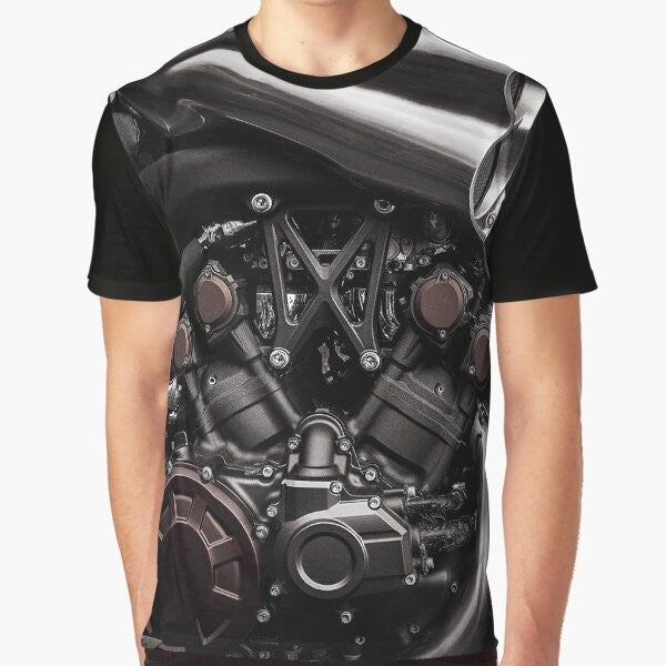 Vmax motorcycle graphic t-shirt in black and white with selective color