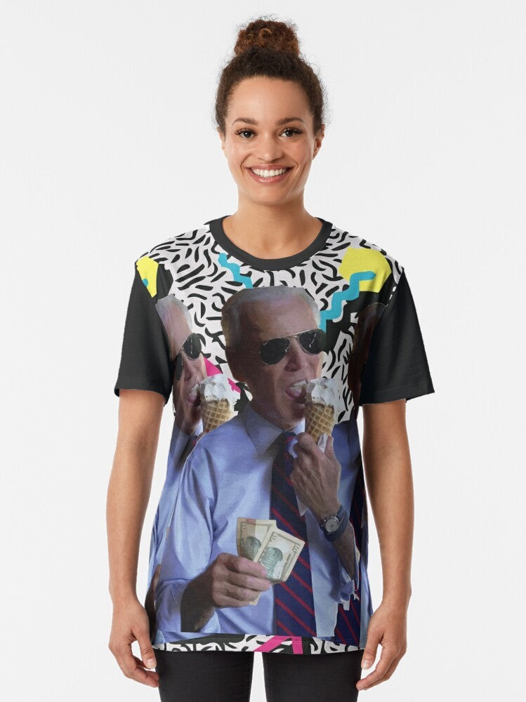 President Joe Biden Graphic T-Shirt with Vaporwave Aesthetic - Women