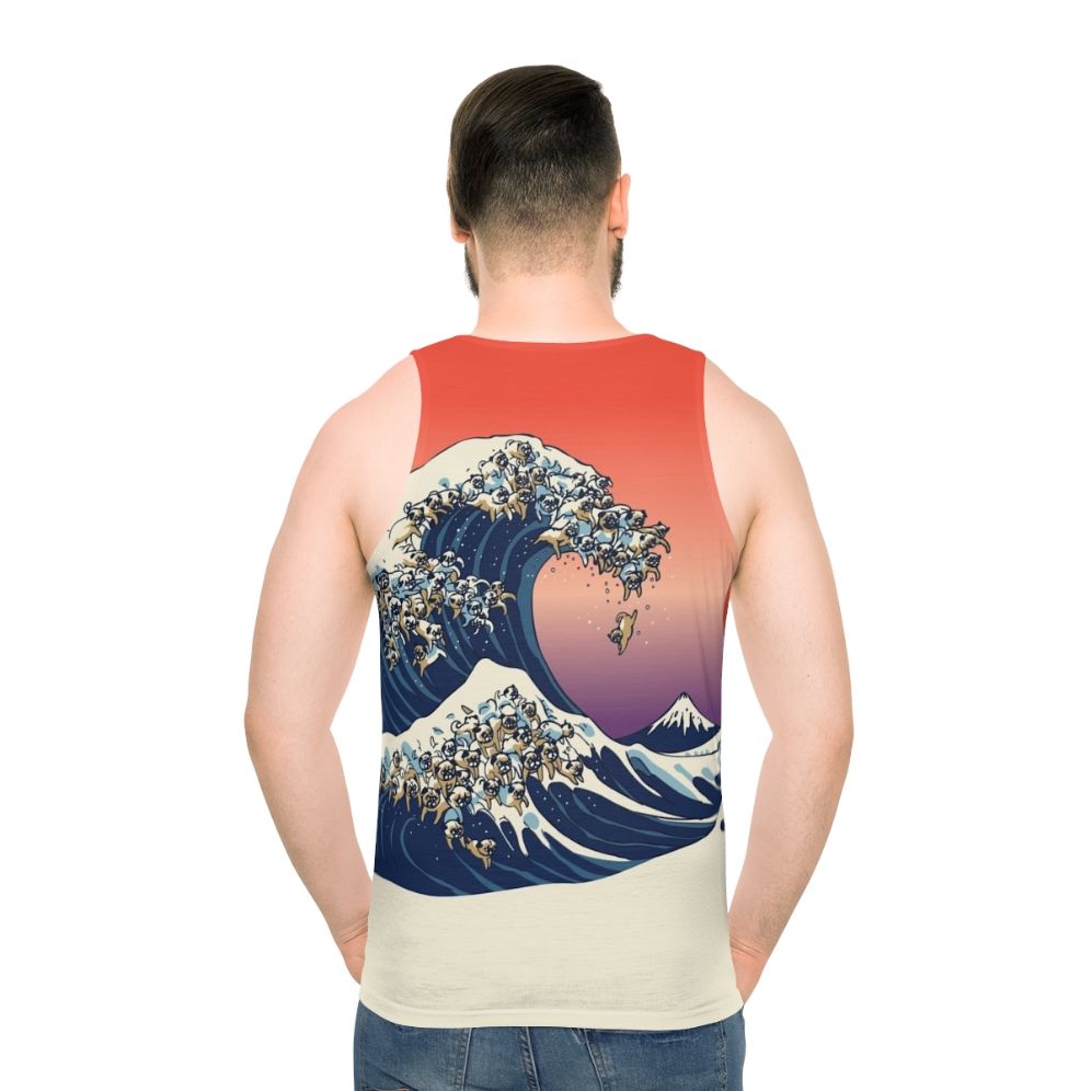 Pug Surfing The Great Wave Unisex Tank Top - men back