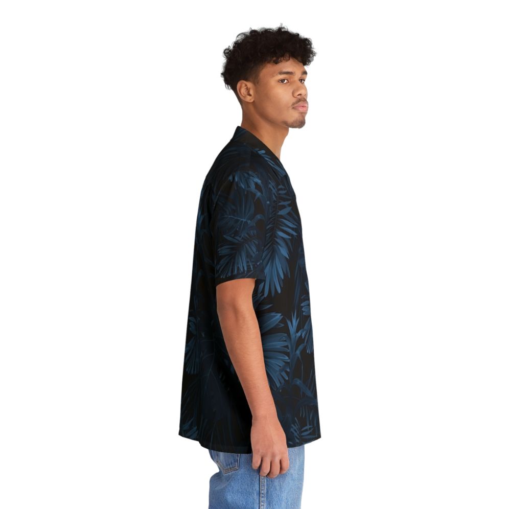 Dark indigo tropical Hawaiian shirt with floral and palm leaf pattern - People Pight