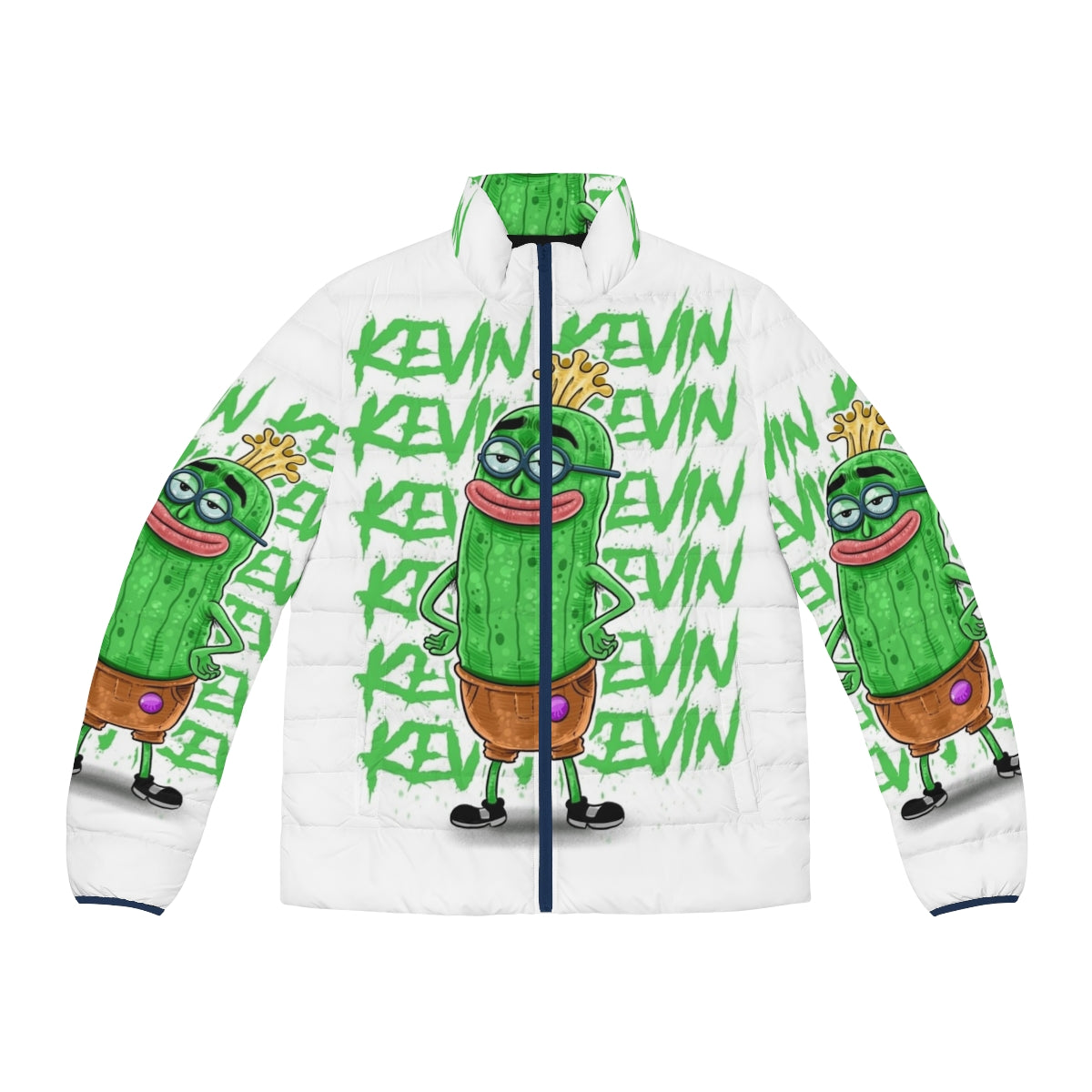 Spongebob Kevin the Sea Cucumber Puffer Jacket featuring characters from the Nickelodeon cartoon Spongebob Squarepants