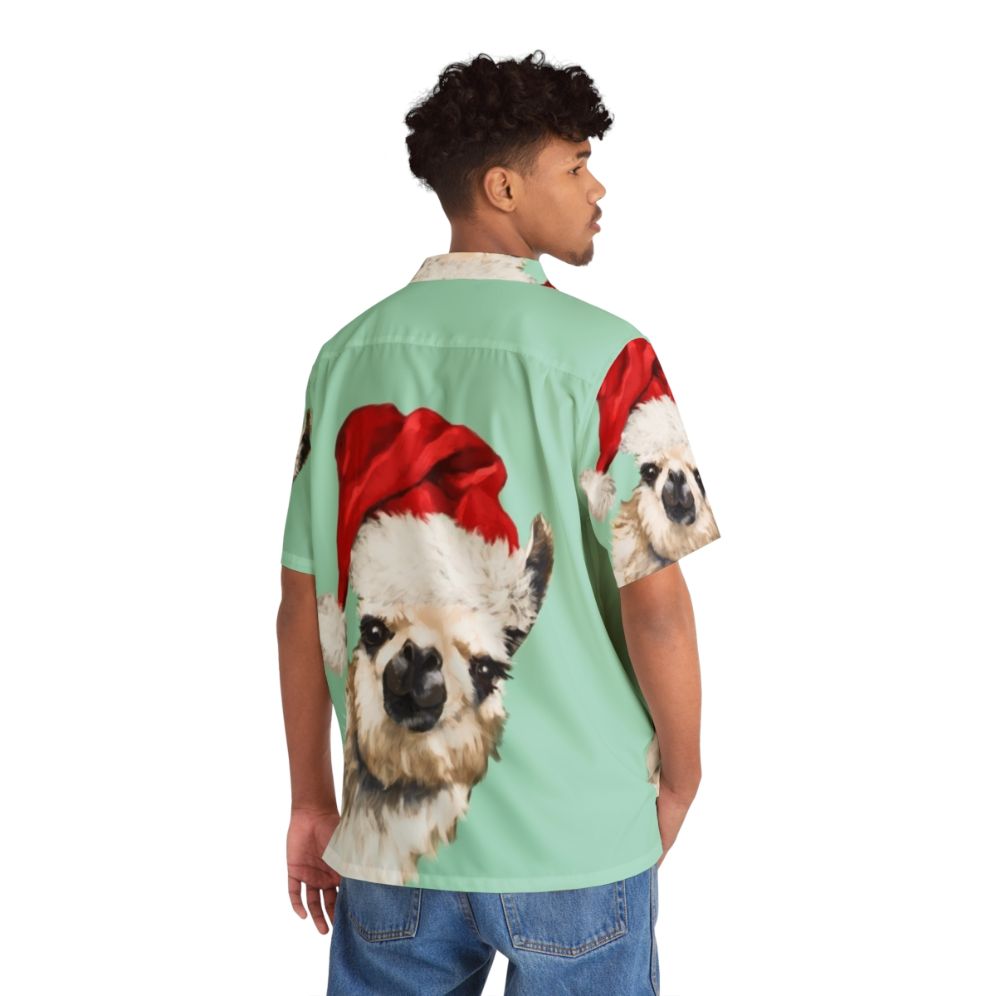 Cute llama wearing a green Hawaiian shirt for Christmas - People Back