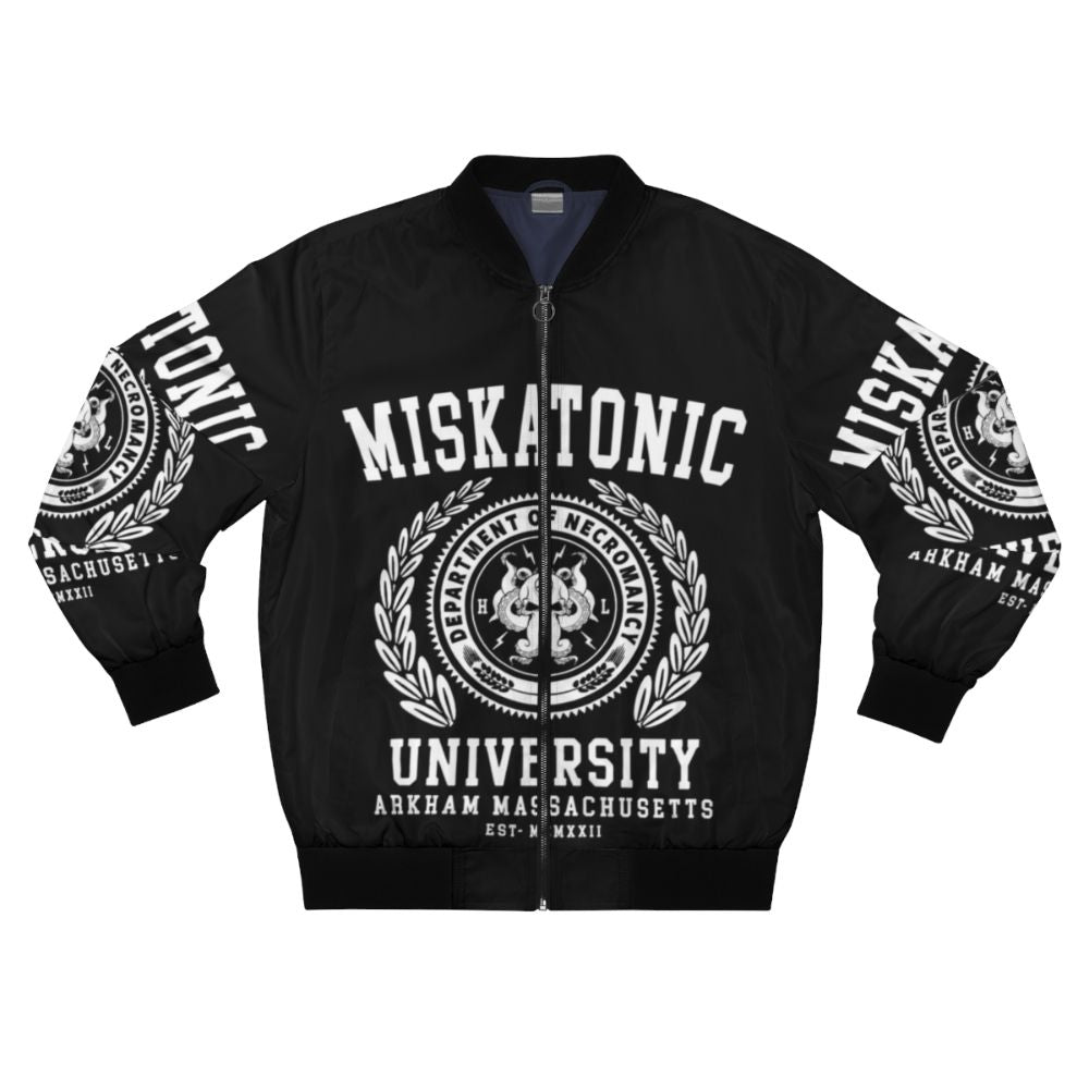 Cthulhu and Lovecraft inspired Miskatonic University bomber jacket with octopus and horror elements