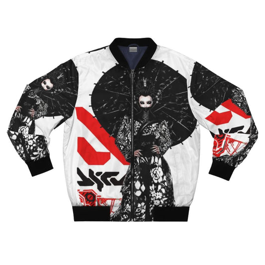 Cyberpunk futuristic urban style bomber jacket with Japanese geisha and vaporwave inspired design