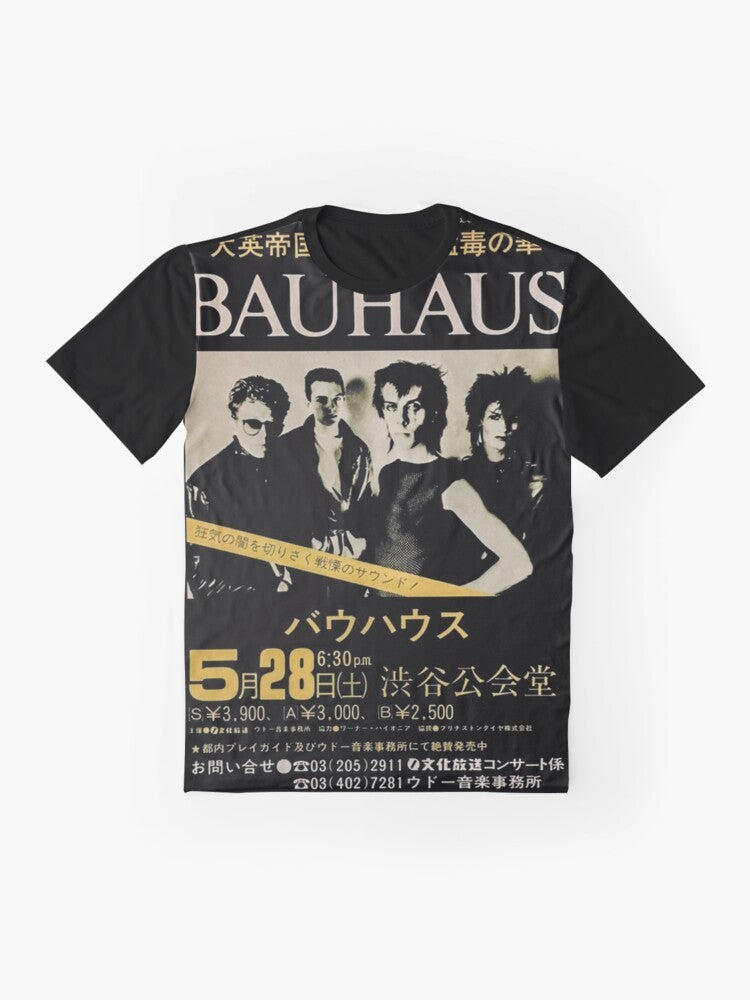 Bauhaus inspired graphic t-shirt with band logo and typography - Flat lay