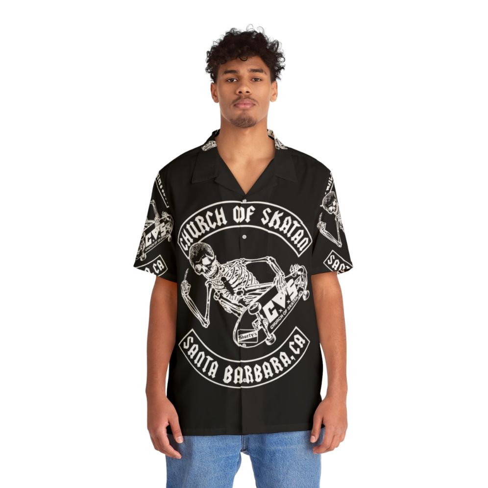 Skeleton print Hawaiian shirt for skateboarding and surf style - People Front