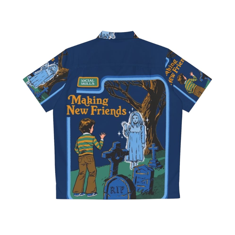 Making New Friends Hawaiian Shirt with Retro Graveyard and Ghost Design - Back