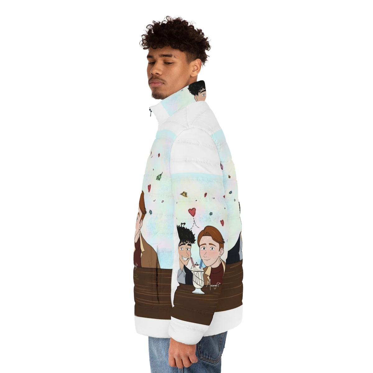 Heartstopper inspired puffer jacket with fan art design - men side left