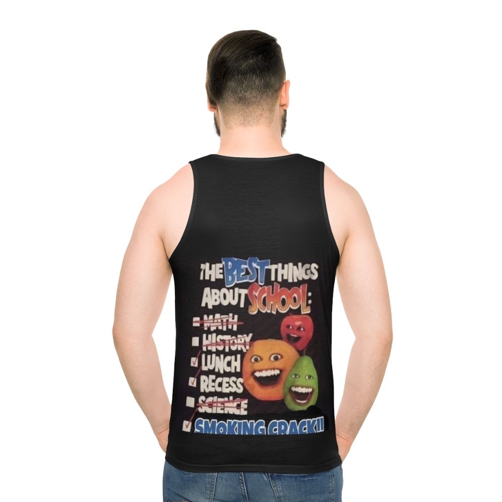 Annoying Orange inspired unisex tank top with a humorous school-themed graphic - men back