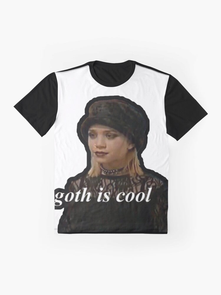 Goth aesthetic graphic t-shirt with retro 90s and 2000s style design - Flat lay