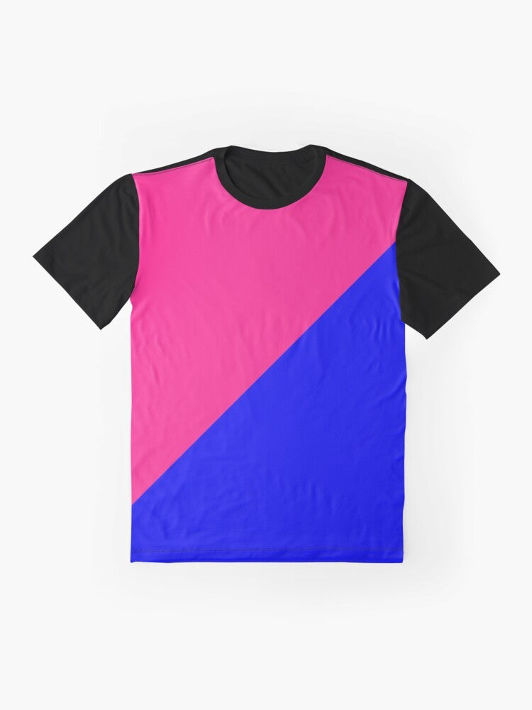 A pink and blue half and half graphic t-shirt - Flat lay