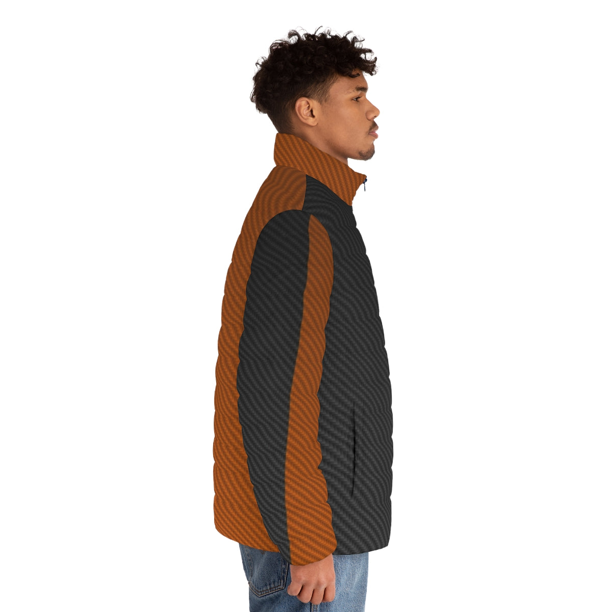 Deathstroke textured puffer jacket with minimalist superhero villain design - men side right