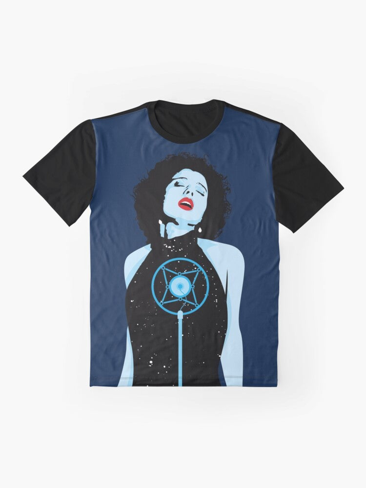 Vintage-style graphic t-shirt featuring Isabella Rossellini from the movie Blue Velvet - Flat lay