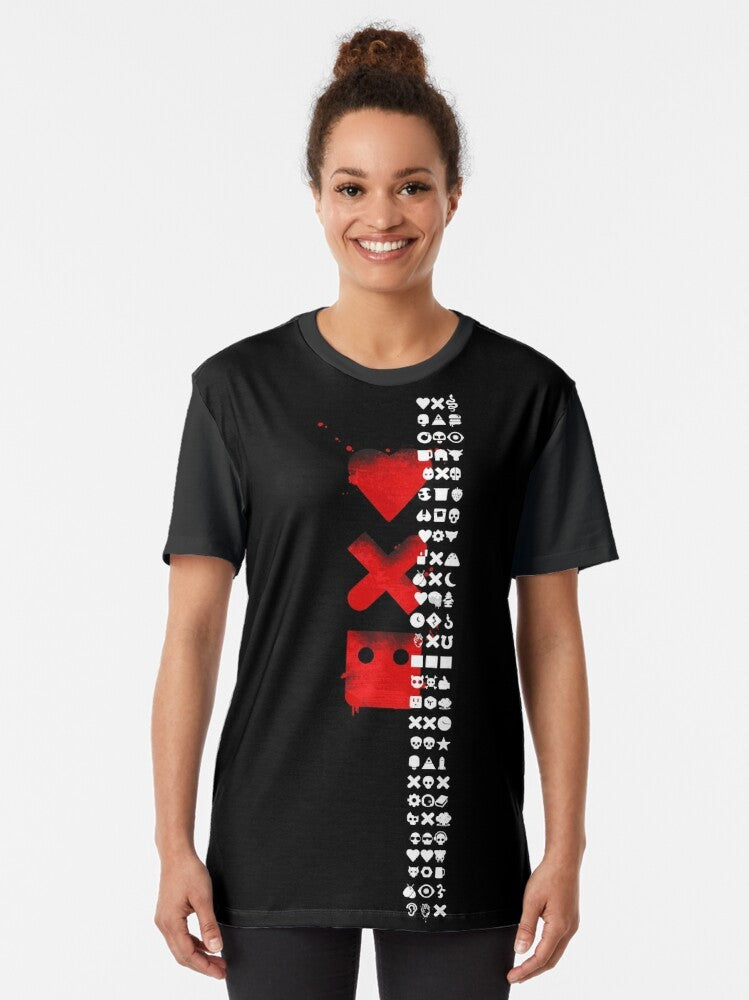 Love, Death & Robots Graphic T-Shirt featuring characters and symbols from the Netflix animated anthology series - Women