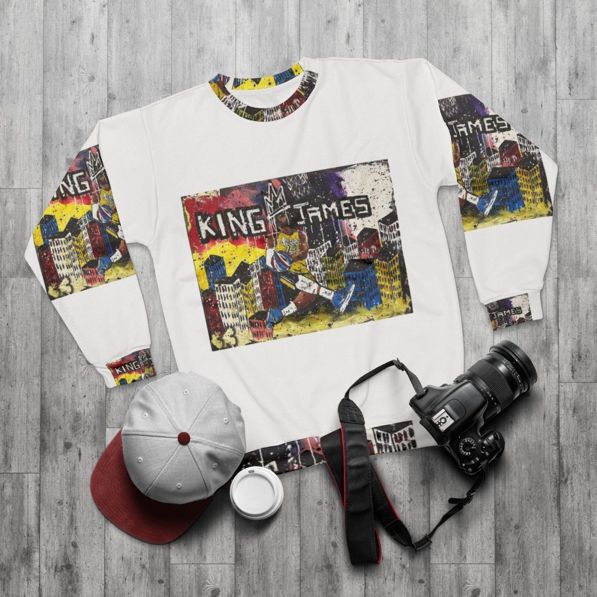 Lebron James Sweatshirt with Custom Art Design - flat lay