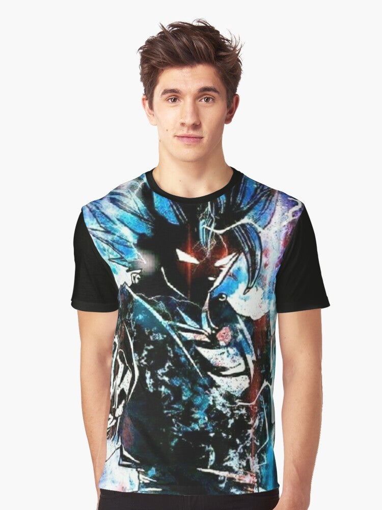 Gogeta SSJ God Blue Graphic T-Shirt, featuring the iconic Dragon Ball character in his powerful Super Saiyan God Blue form. - Men