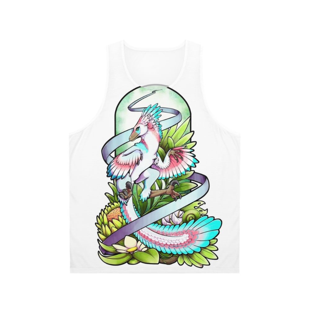 Dinosaur raptor unisex tank top with nature forest jungle design