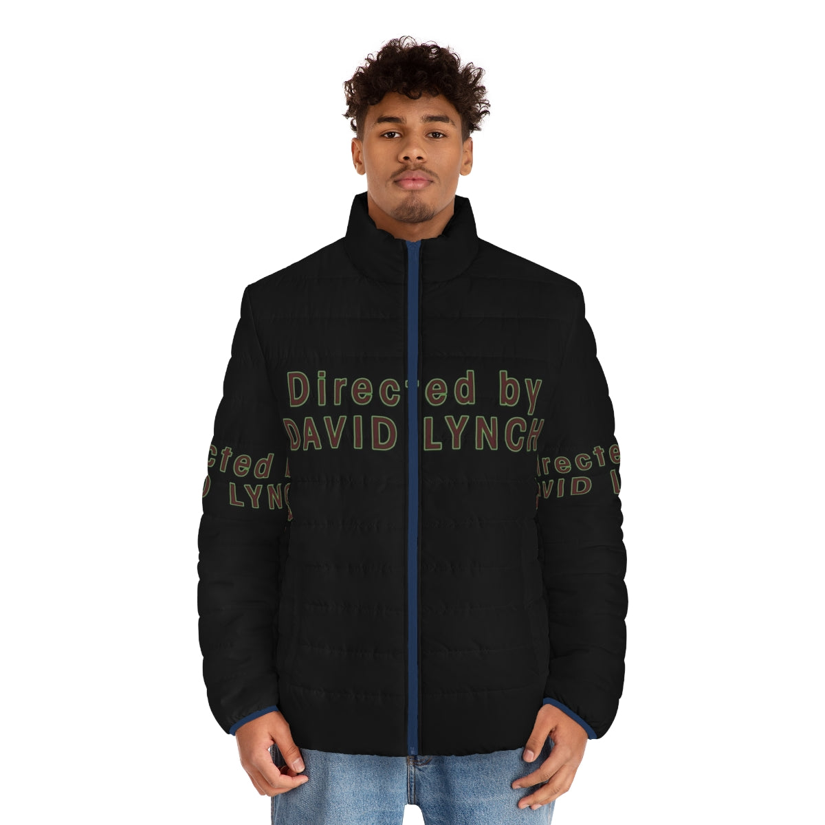 David Lynch Inspired Puffer Jacket with Surreal Design - men front