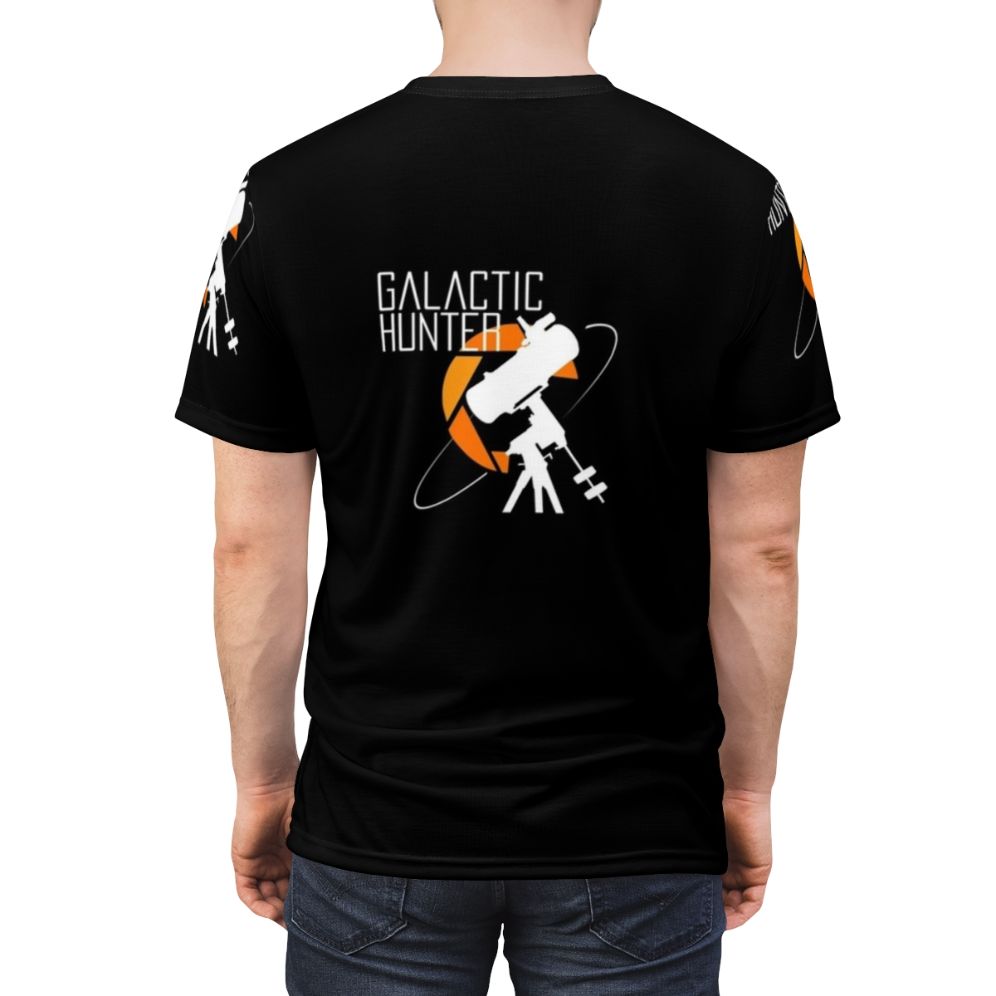 Galactic Hunter logo design on a high-quality t-shirt for astrophotography and space enthusiasts. - men back