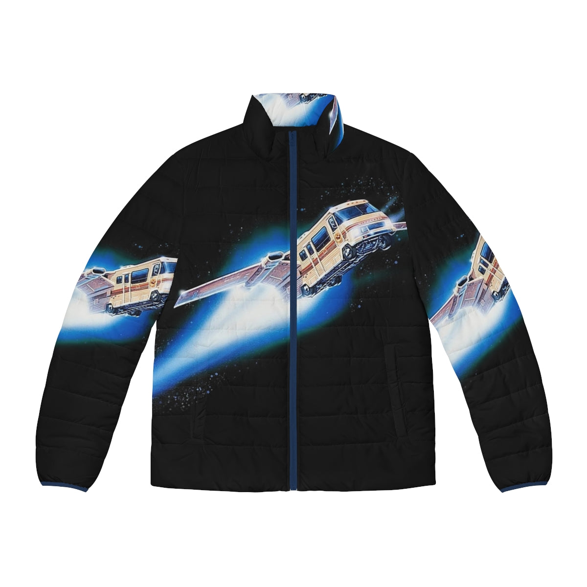 Spaceballs Winnebago Puffer Jacket featuring the iconic Spaceballs starship design