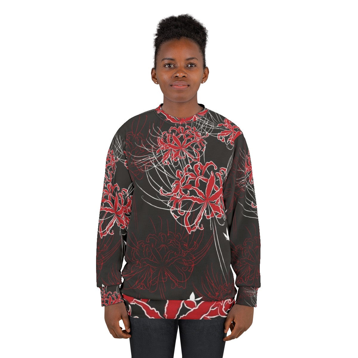 Vintage spider lily and butterfly Japanese floral pattern sweatshirt - women