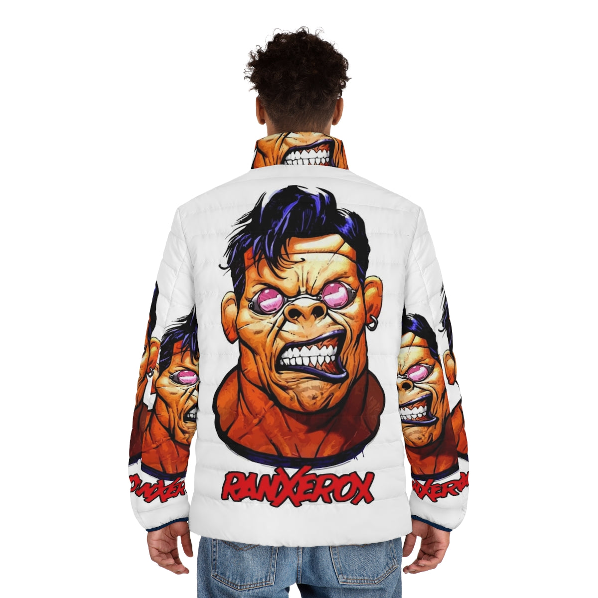 Ranxerox Head Puffer Jacket, featuring the iconic comic book character in a stylish urban design - men back