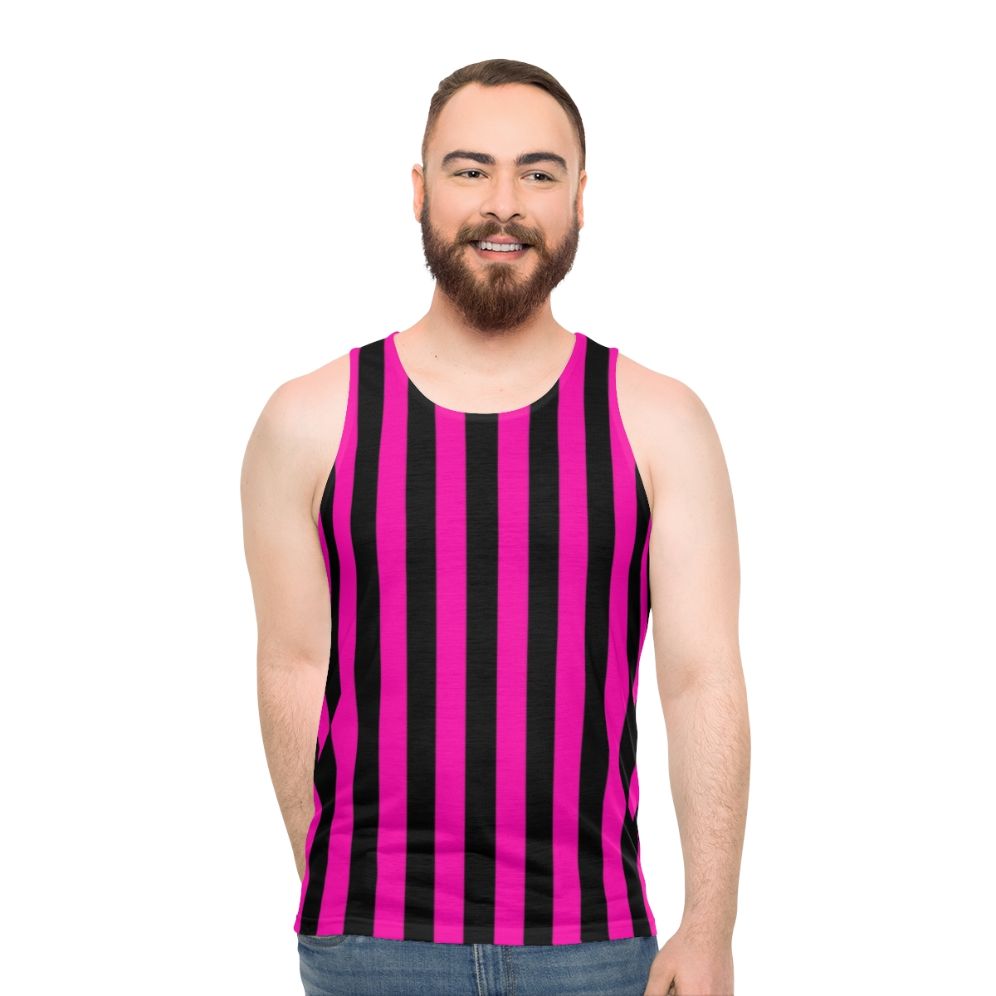 Unisex tank top in bold pink and black striped pattern - men