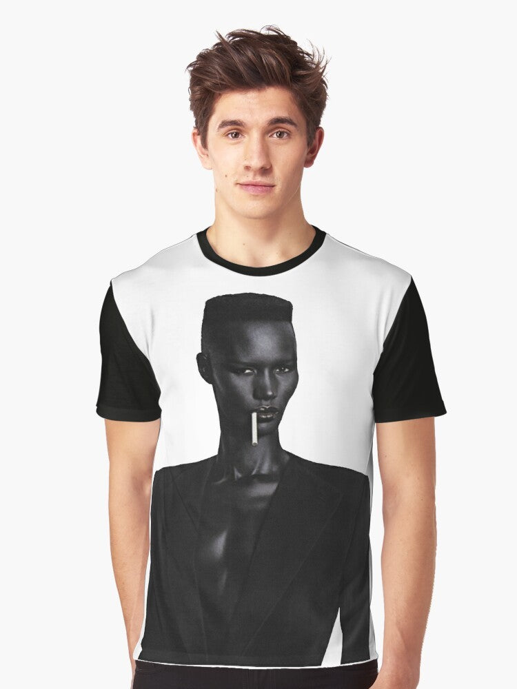 Graphic t-shirt featuring a portrait of iconic musician and actress Grace Jones - Men