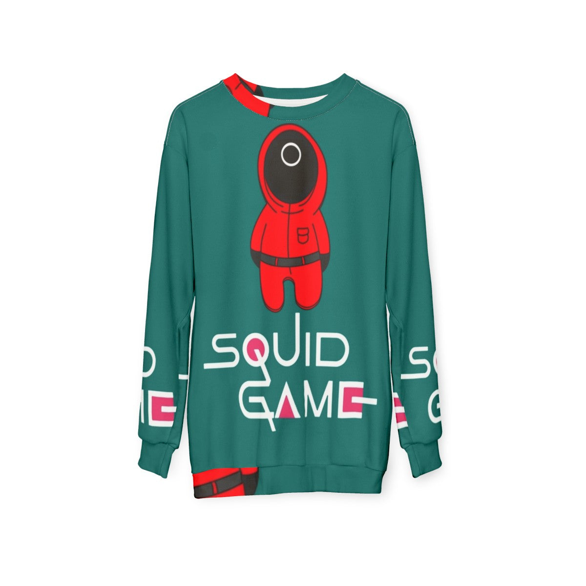 Squid Game Collection Sweatshirt featuring characters and symbols from the Netflix series - hanging