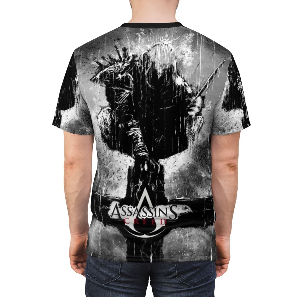 Assassins Creed inspired t-shirt with a cross design in a comic book style - men back