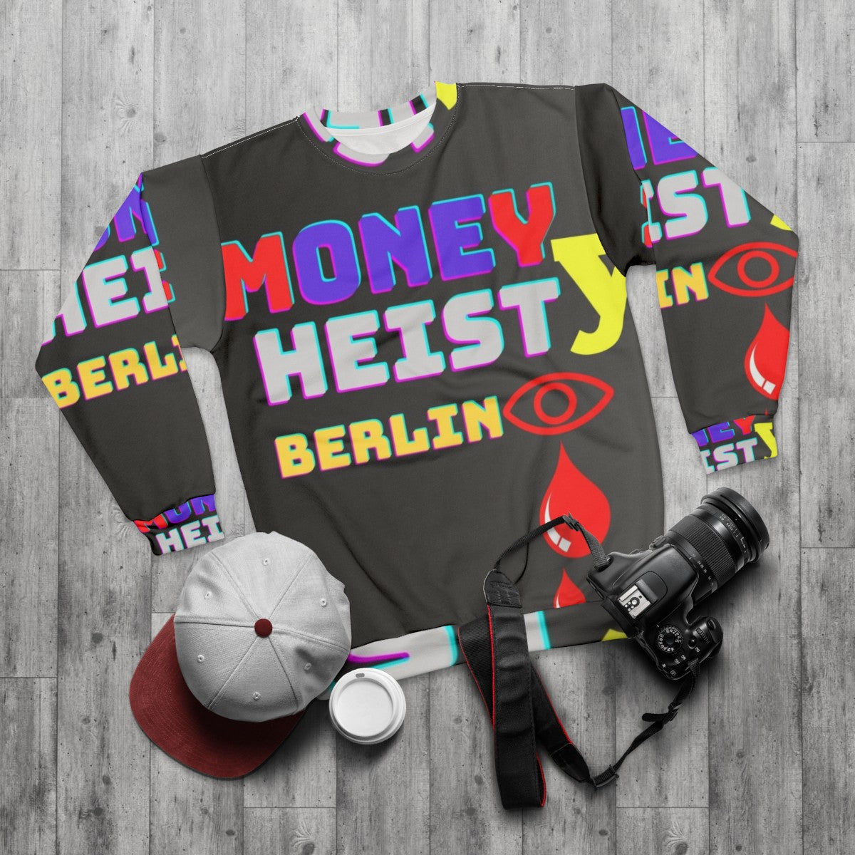 Money Sweatshirt with Risk Of Money Design - flat lay