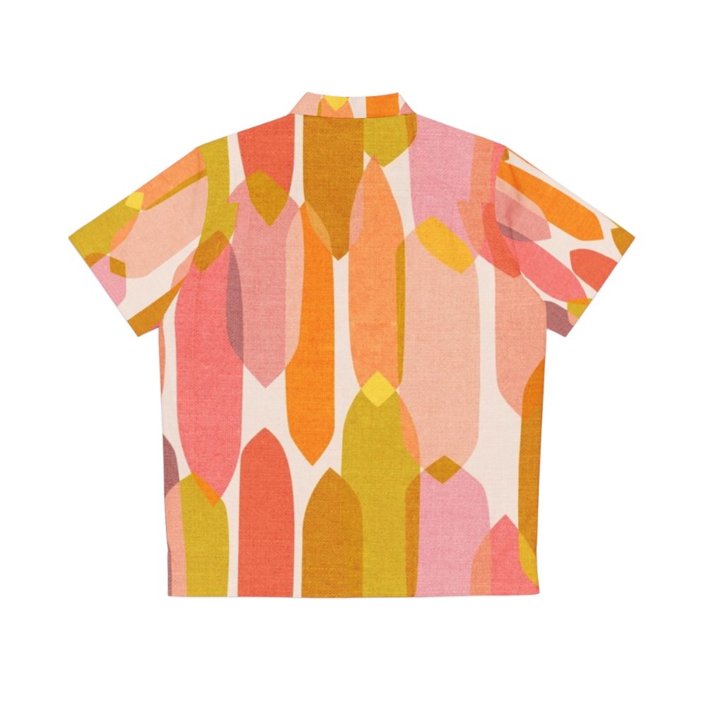 Colorful mid century modern Hawaiian shirt with abstract droplet pattern - Back