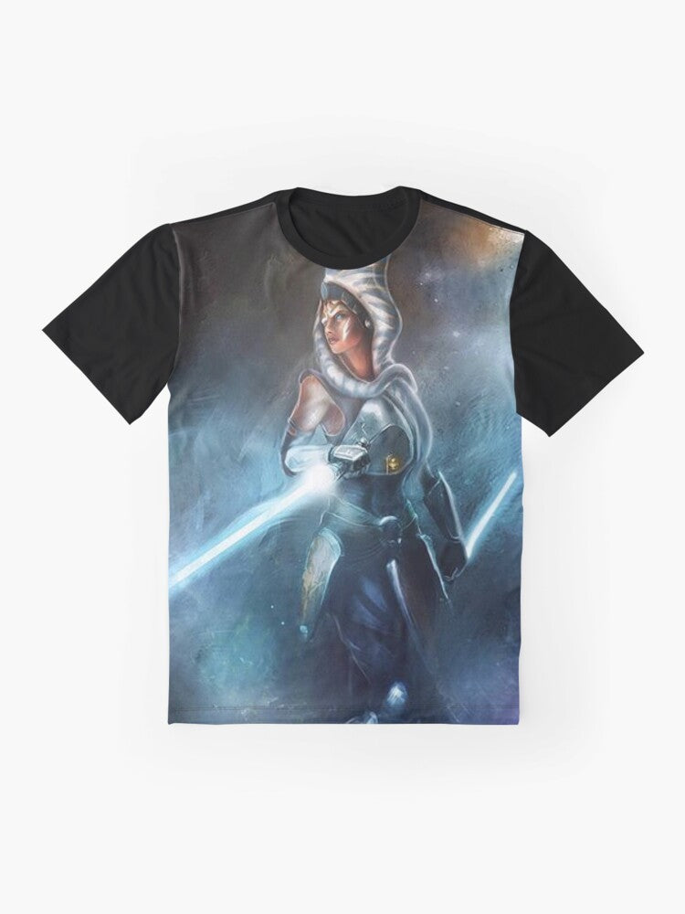 A graphic tee featuring the character Ahsoka Tano from the Star Wars universe, with the Fulcrum symbol. - Flat lay