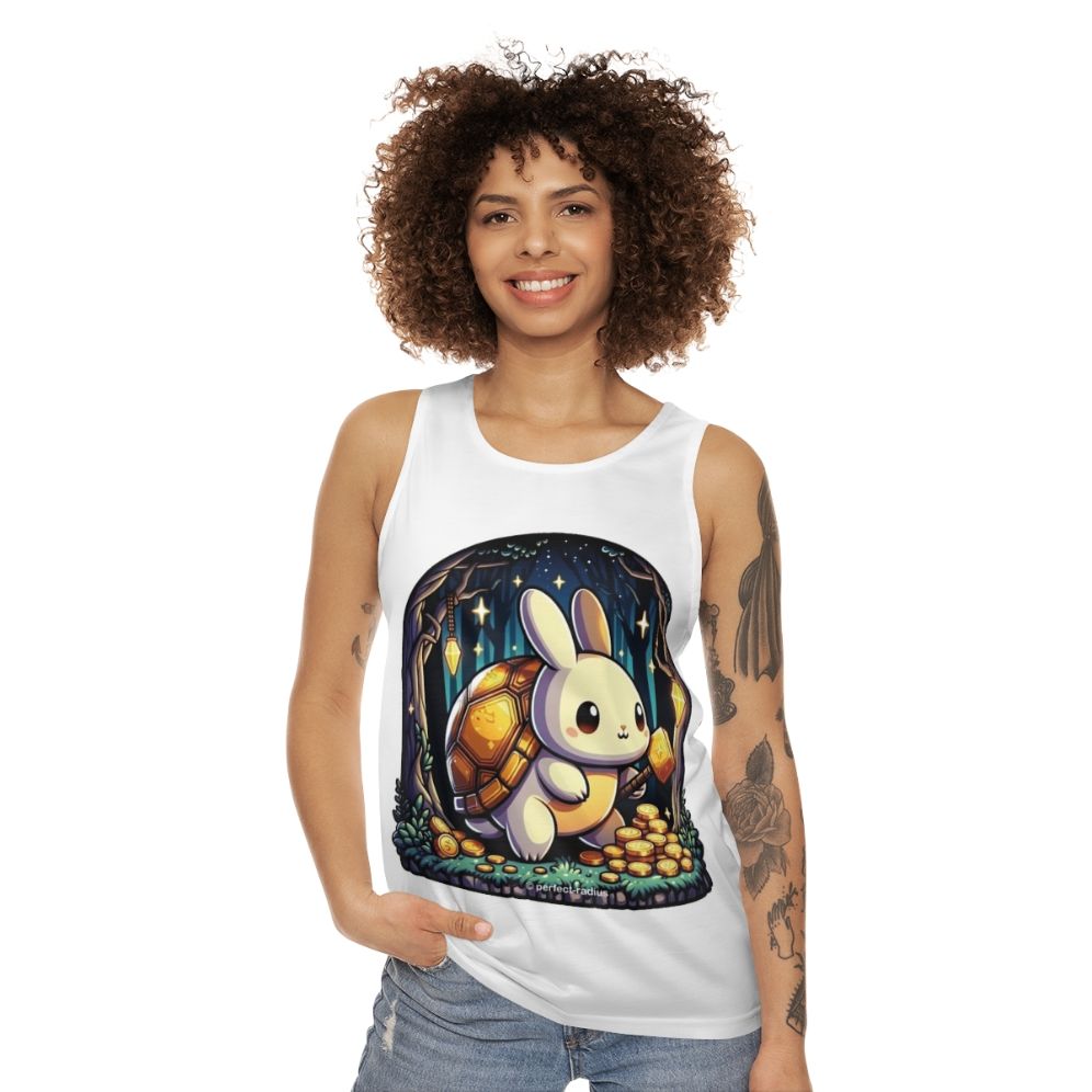 Legendary golden turtle rabbit fantasy animal graphic on unisex tank top - women