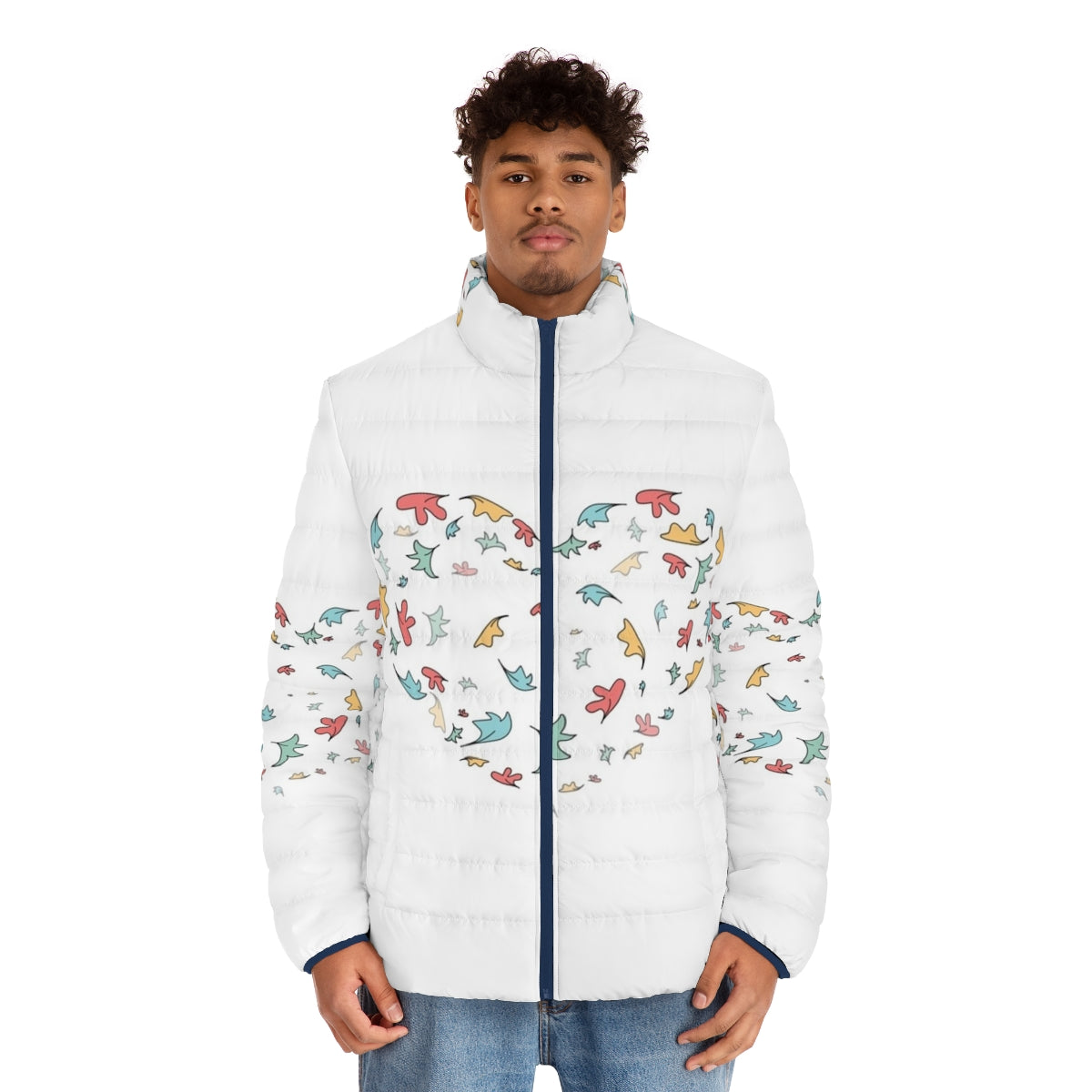 Heartstopper Leaves Puffer Jacket 3, featuring a cozy puffer design inspired by the hit Netflix series. - men front