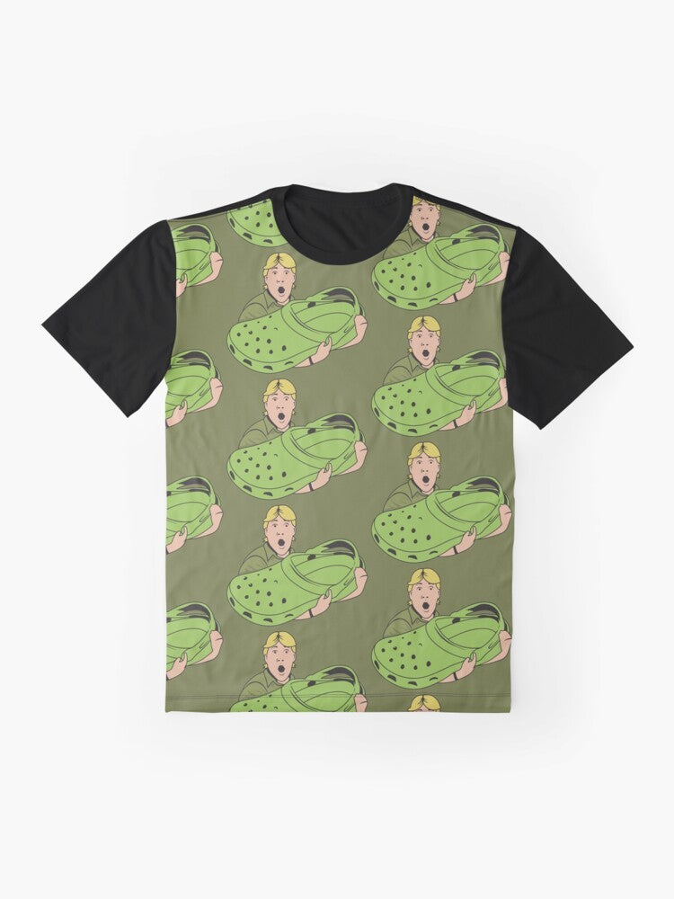 Funny parody graphic t-shirt featuring a crocodile design for croc hunters - Flat lay