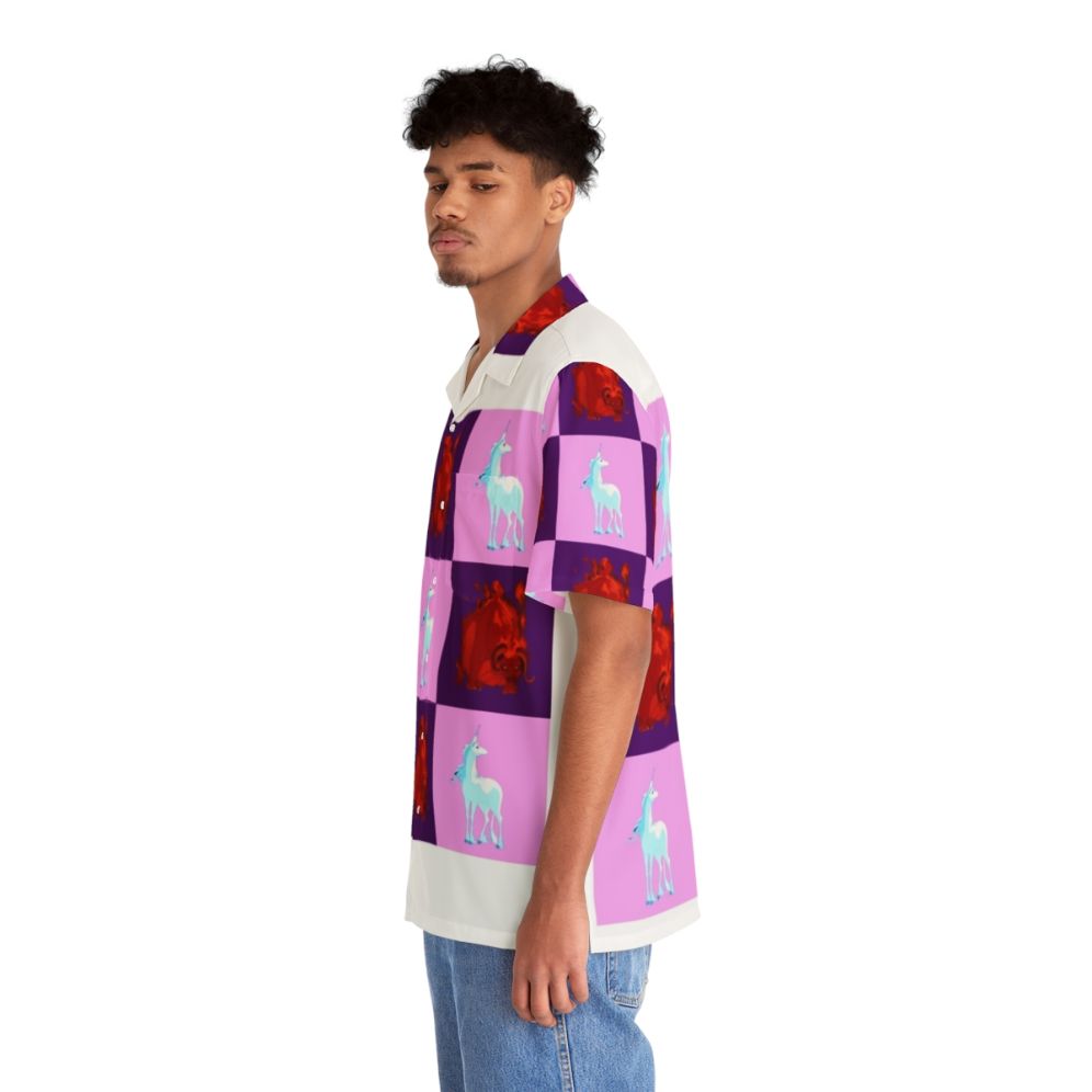 Colorblock Hawaiian shirt with unicorn and fantasy motifs - People Left