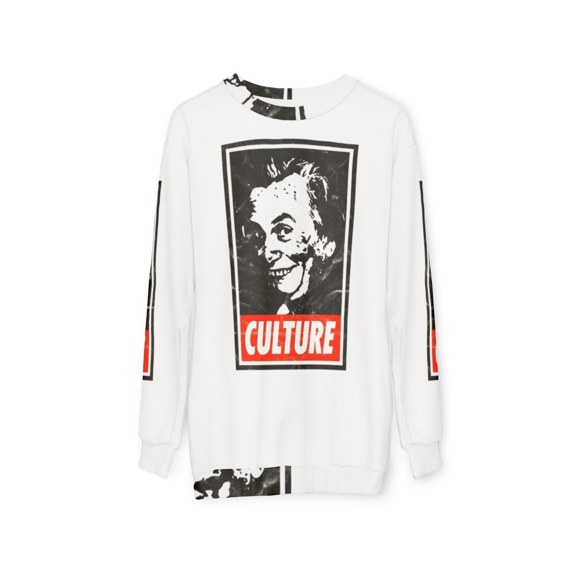 Sir Les Culture White Distressed Look Sweatshirt - Comedy, Vintage, Iconic - hanging