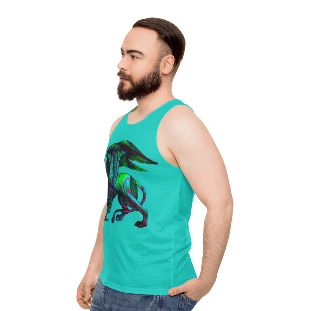 Colorful abstract griffin silhouette watercolor painting on unisex tank top - men side