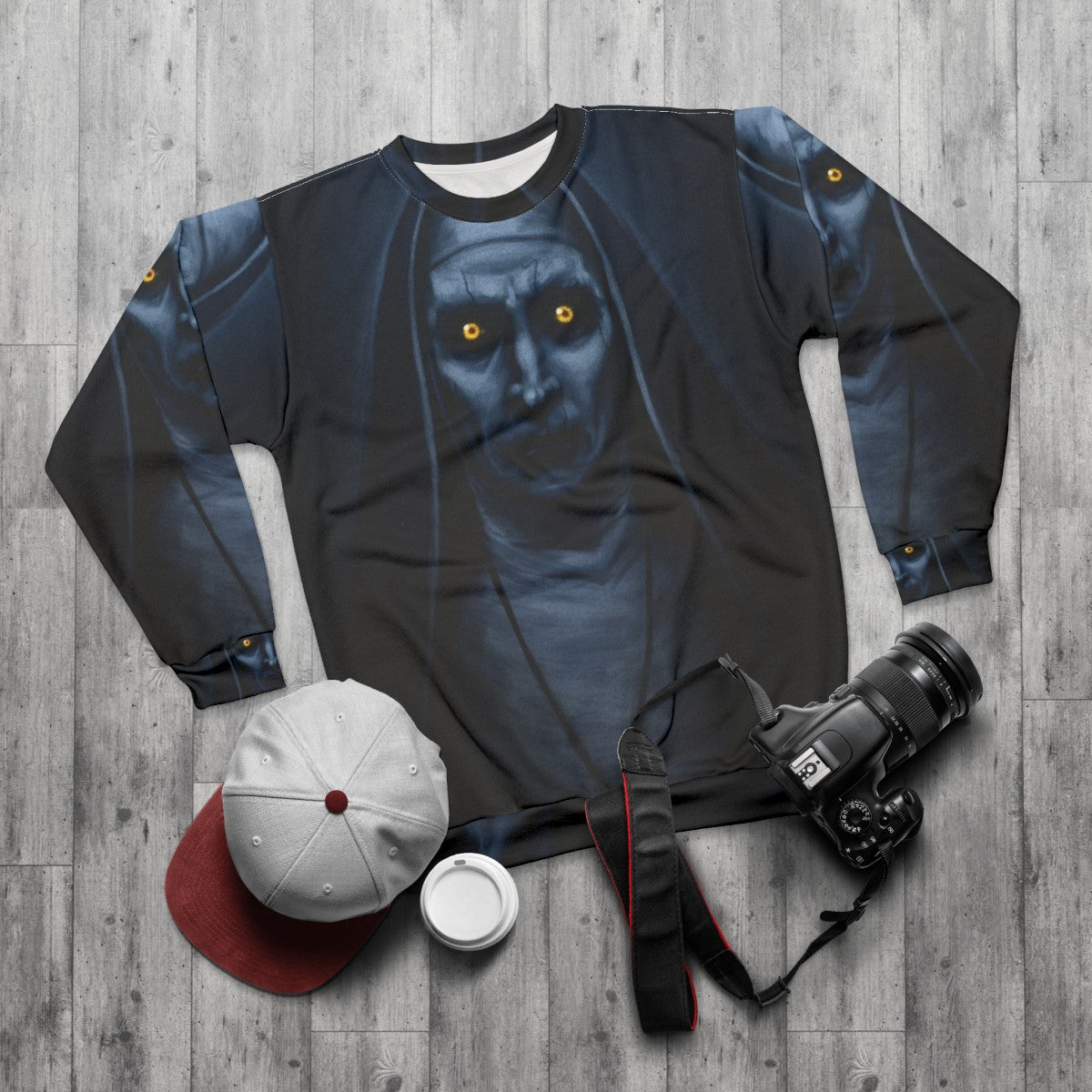 Valak painting horror sweatshirt - flat lay