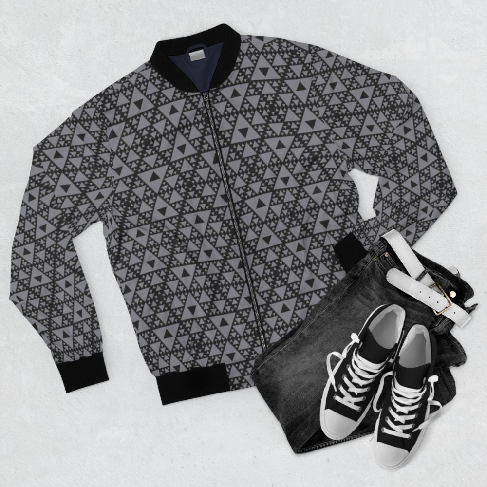 Mocap triangle pattern bomber jacket with repeating geometric design - Flat lay