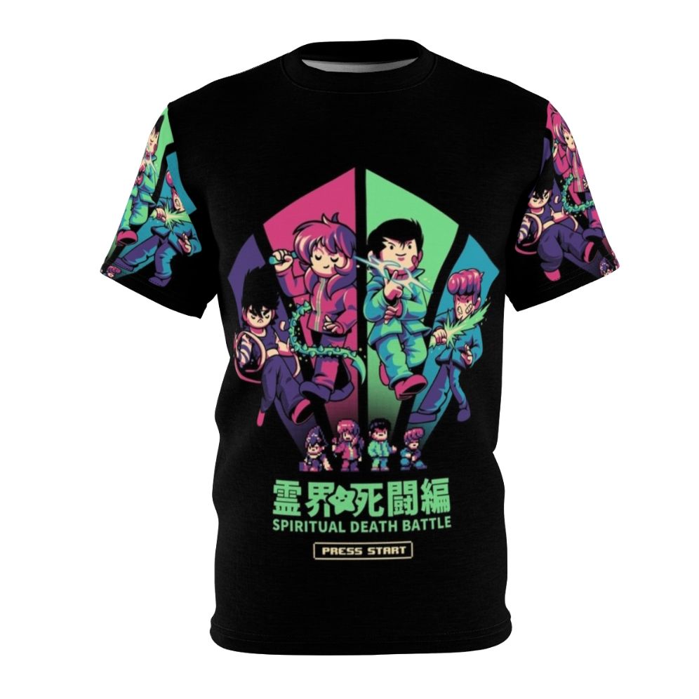 Spiritual Battle Inspired T-shirt with Nostalgic Anime Pixel Art Design