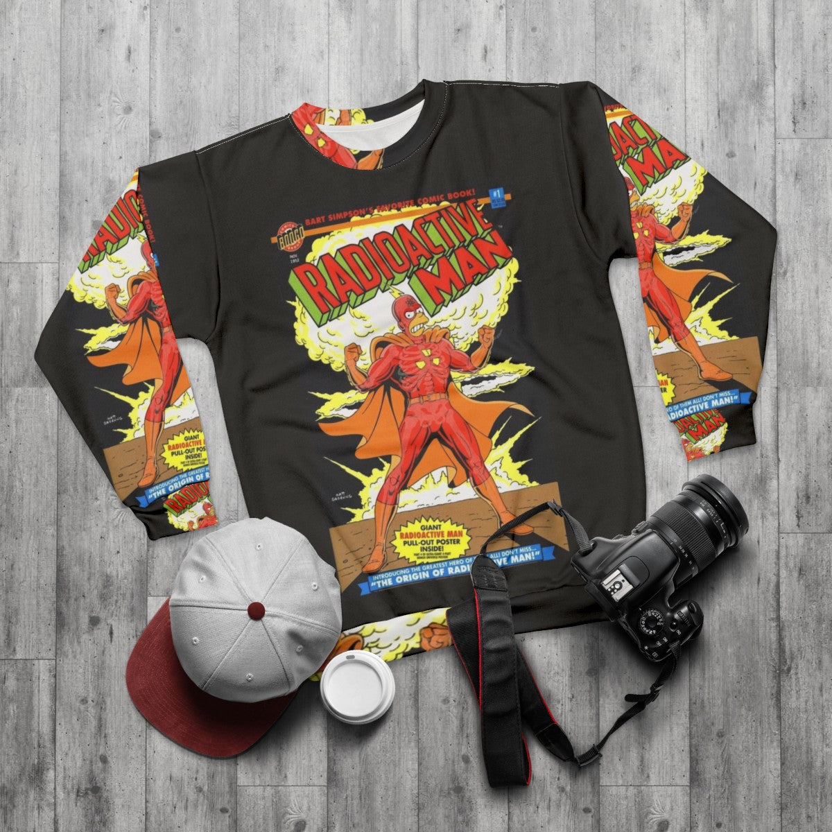 Radioactive Man comic book x-ray design sweatshirt - flat lay