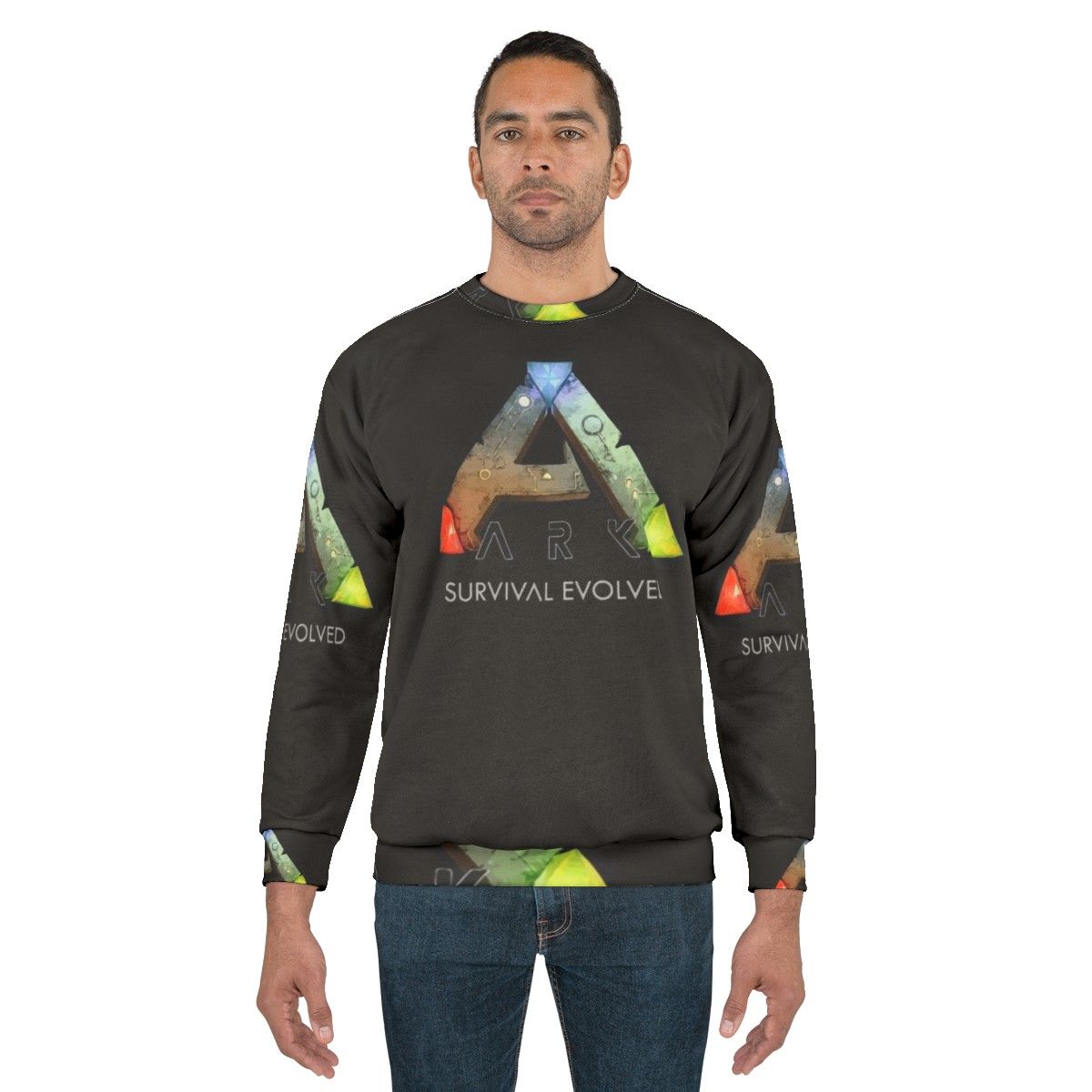 Ark Survival Evolved Sweatshirt featuring dinosaurs and video game logo - men