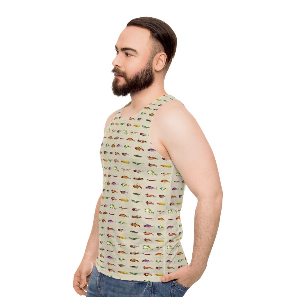 Watercolor fishing lures unisex tank top - men side